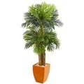 Nearly Naturals Triple Areca Palm Artificial Tree in Orange Planter 5669